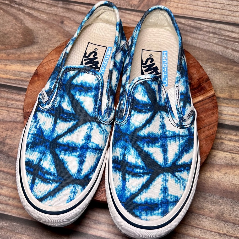 New Boys Blue and White Slip on Vans